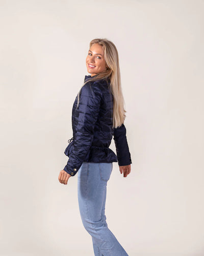 Peplum Puffer Jacket in Midnight