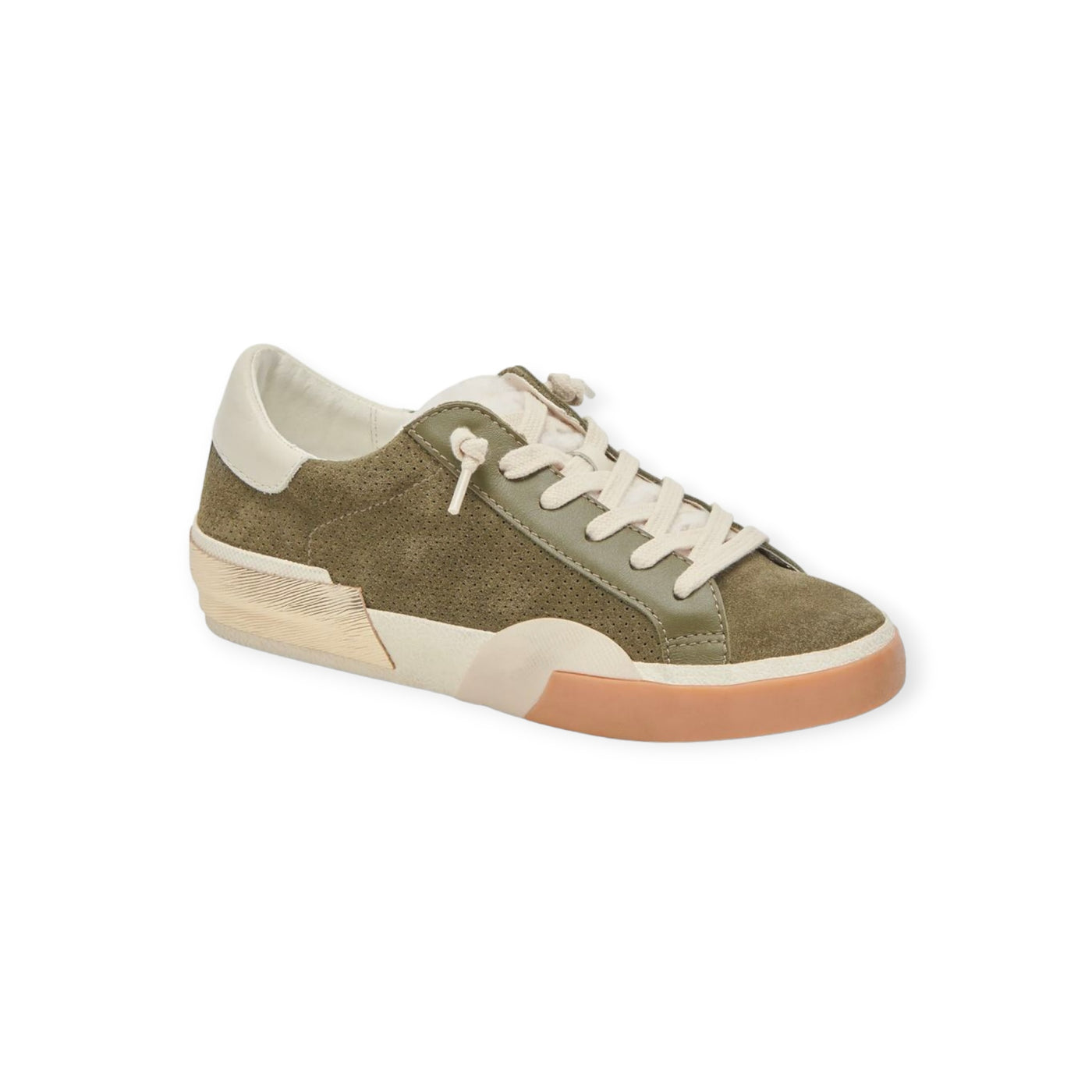 Zina Plush Sneakers in Moss Perforated Suede No