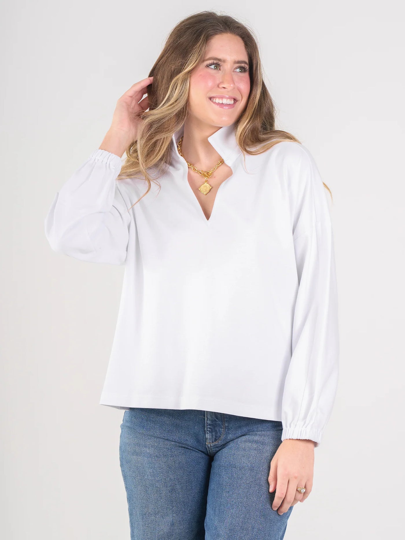Poppy Pop-Over White Ponte