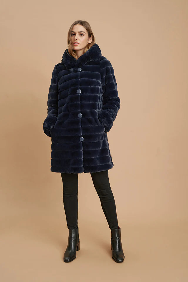 Reversible Fur Coat Navy