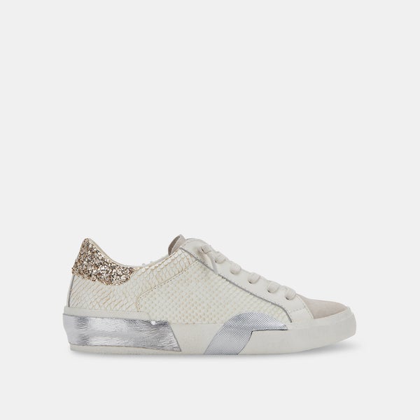 Zina Sneakers in Off White Embossed Leather