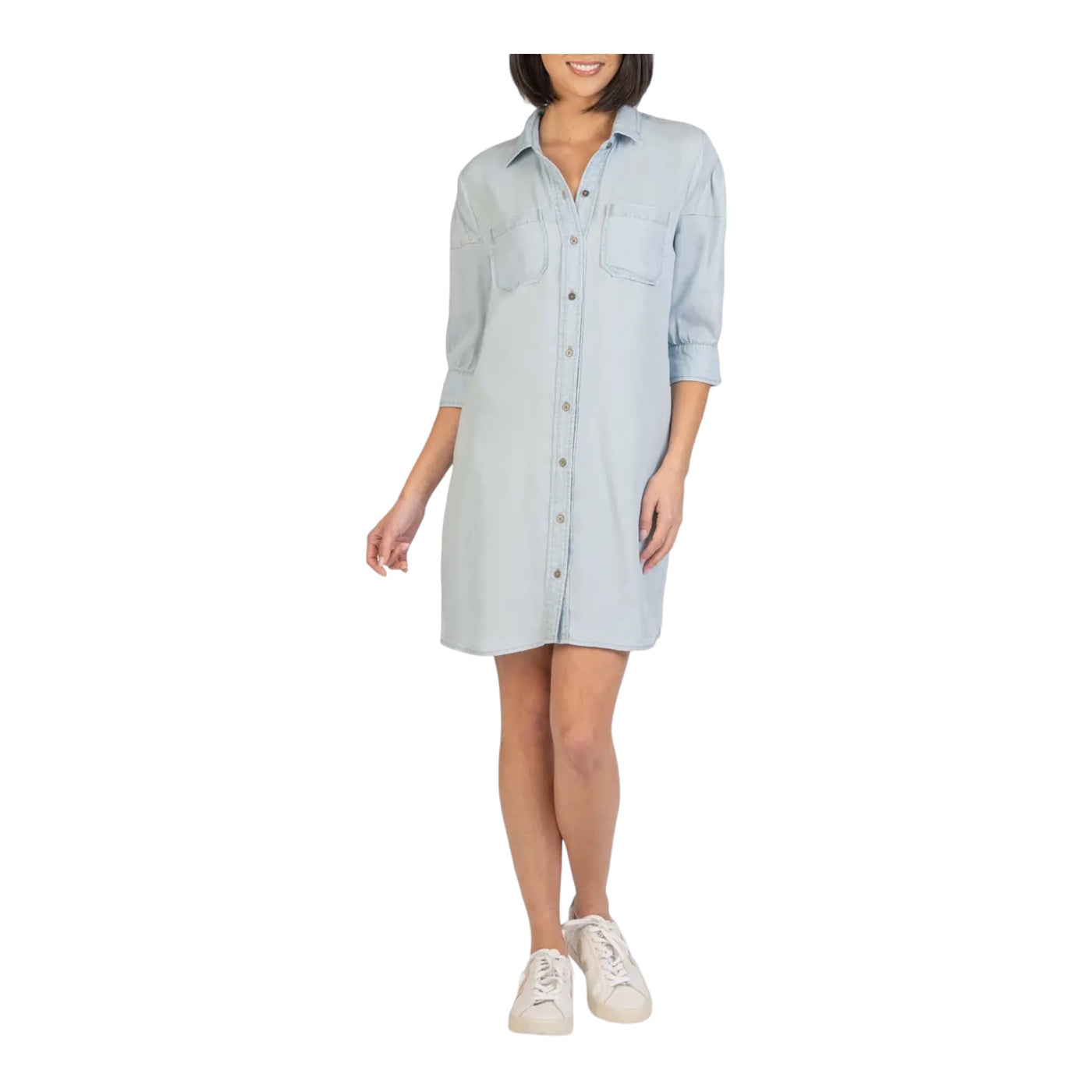 Sylvia Button Down Shirt Dress in Light Wash