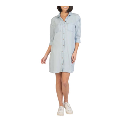 Sylvia Button Down Shirt Dress in Light Wash
